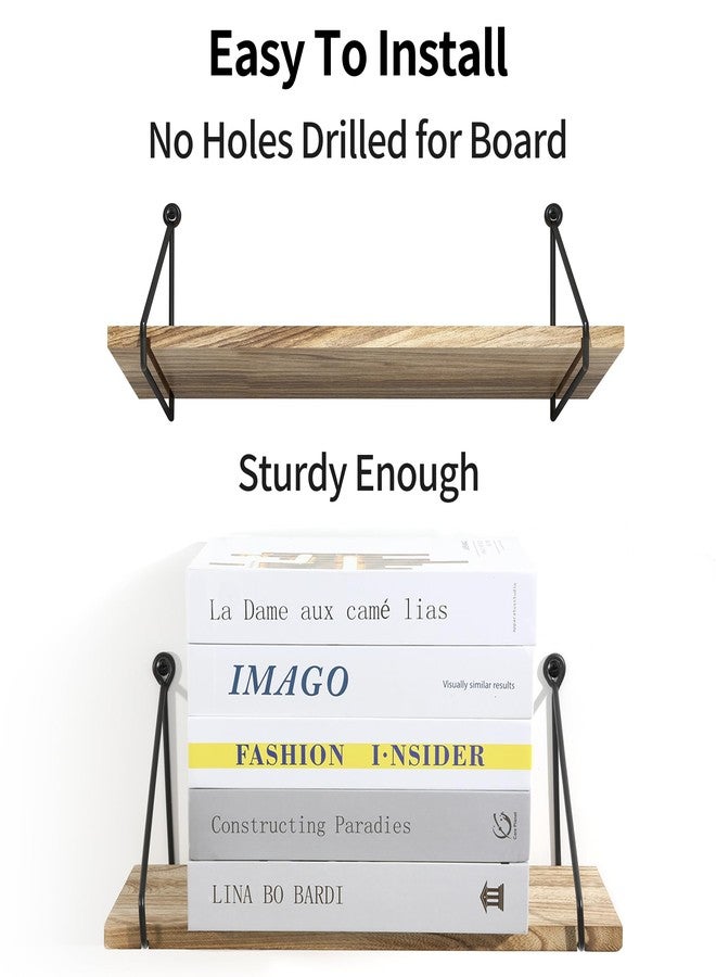 Sapowerntus Floating Shelves Wall Mounted Shelf Rustic Light Wood Bathroom Bedroom Kitchen Hanging Storage Organizer with Triangle Metal Brackets Farmhouse Living Room Office Home Decor Set of 2 - Image 4